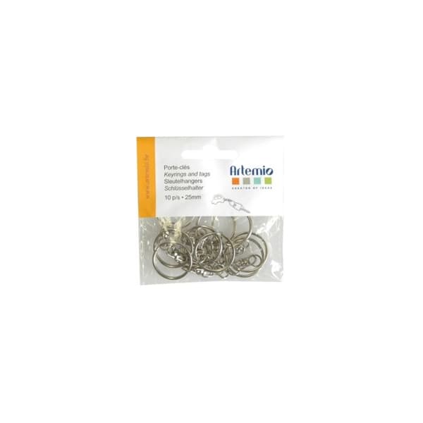 SET 10 NYCKELRINGAR - 25 MM - METALLISK