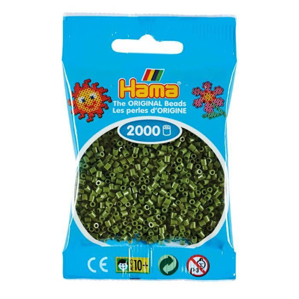 Set med 2 000 miniplastpärlor - HAMA - Strykpärla - Olivgrön - Ø2,5 mm Olivgrön