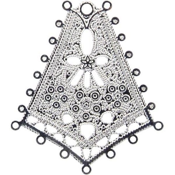 Filigranestämpel - MegaCrea - Vinklad - Silverpläterad - 32 x 28 mm - Allergivänlig Silver