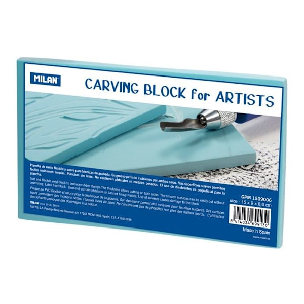 Gravyrset - Milan pyrografiset - 1 - Carving Block for Artists gravyrplatta, blå, medium 5 x 9 x 0,6 cm