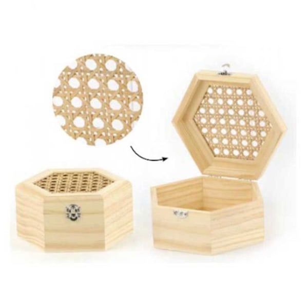 Sexkantig trälåda och konserveringslock 13 x 11 x 6 cm Beige