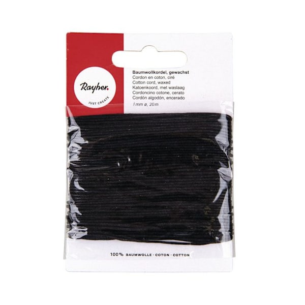 Cordon Noir Coton ciré Ø 1mm 20 m Svart