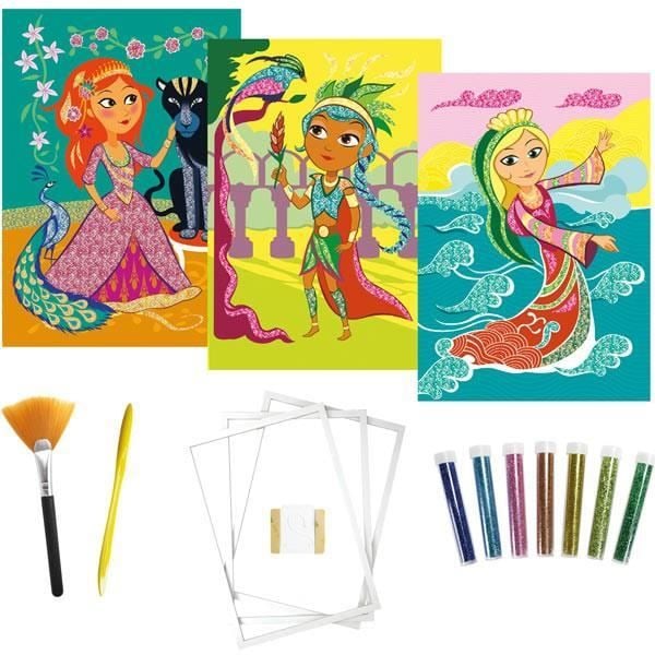 Glitterprinsesskit med 3 A4-tavlor plus tillbehör