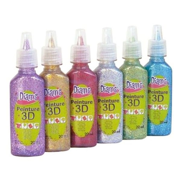 3D-färg - DIAM'S - Total Star-set - 6 glitterfärger - 20 ml - Klar att skapa 6 glitterfärger