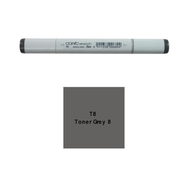 Marker - COPIC - Sketch - Dubbelsidig - Grå T8 - Oupphörlig - Professionell Grå T8 Toner Grå Nr.8