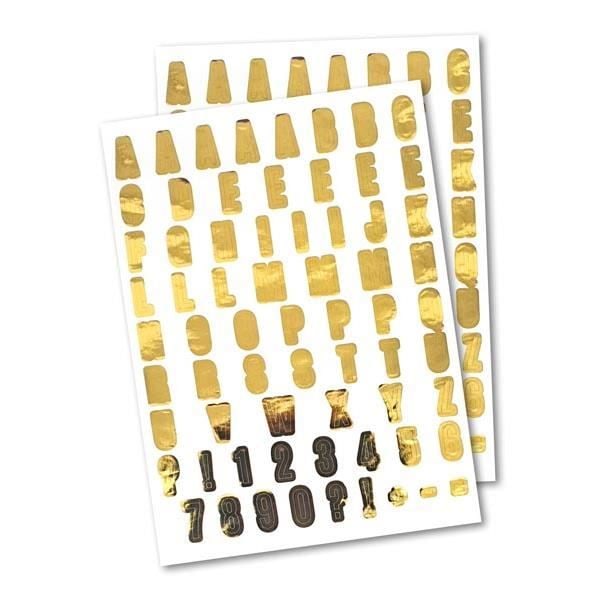 Guld metallisk alfabetklistermärke - 134 st