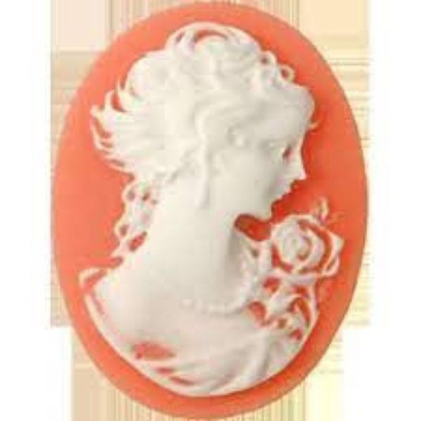 Oval cameo i resin färg korall 23 x 17 mm korall