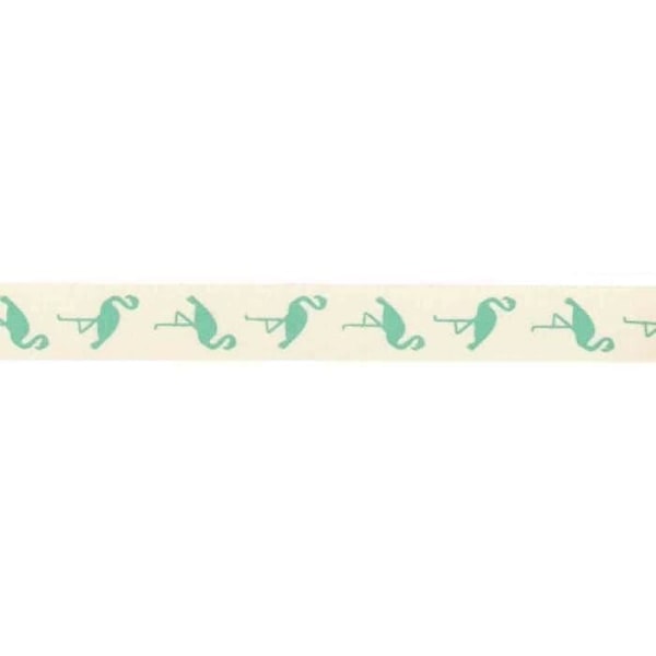 Grön flamingo tryckt bomullsbands 1,5 cm 2 m Grön flamingo