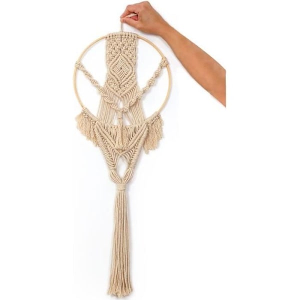 Macramé kit - Elfenben - Bambu cirkelupphängning - 26 x 70 cm - Bohemisk dekoration - DIY