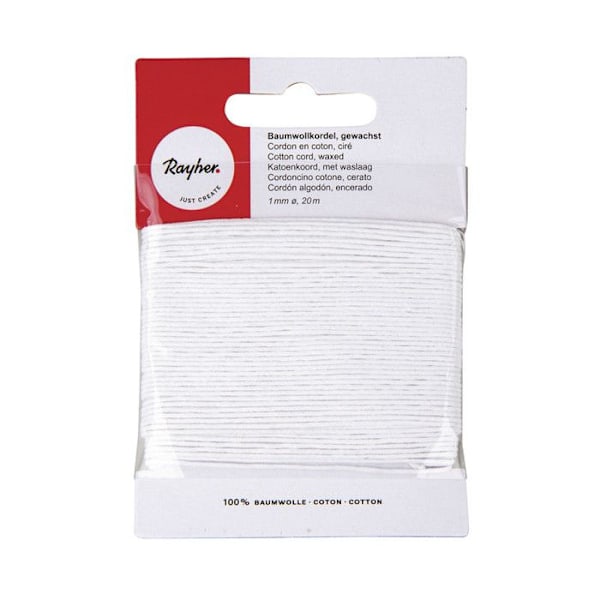 Cordon Blanc Vaxad Bomull Ø 1mm 20 m Vit