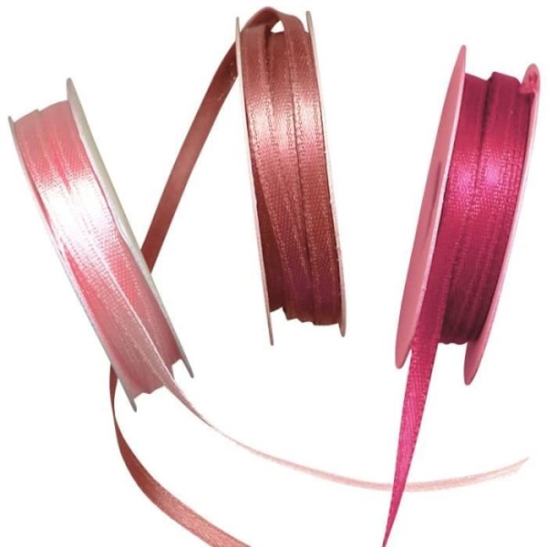 Ruban - Ej specificerat - 3 x 6 m - Satin 100% polyester - Rosa, gammalrosa, fuchsia - 3 mm bredd ros, gammal ros, fuchsia