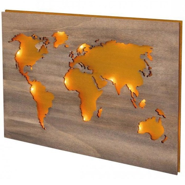 Världskarta i trä - FSC 100% - 42x29,7cm - 2 plattor - Väggdekoration - Modern {Färg}