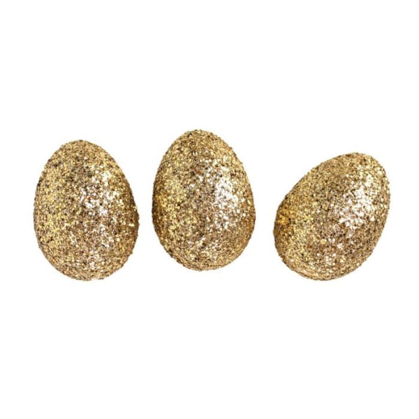 Glittrande gyllene polystyrenägg Höjd. 6cm 6 stycken