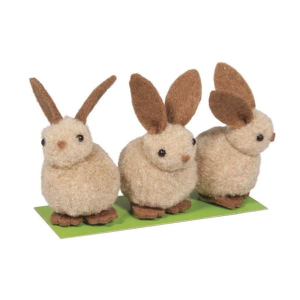 Fuzzy kaniner, 5cm, assorterad, PVC låda 3st beige