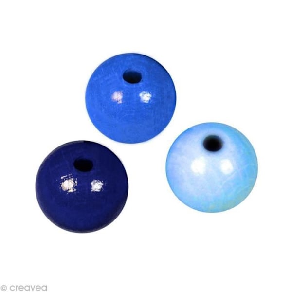8 mm färgad träpärla - Blått sortiment x 82