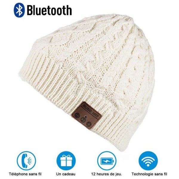Bluetooth Beanie PUERSIT Trådlöst Bluetooth-headset med stereohögtalare för julklapp män och kvinnor (vitt vävt mönster