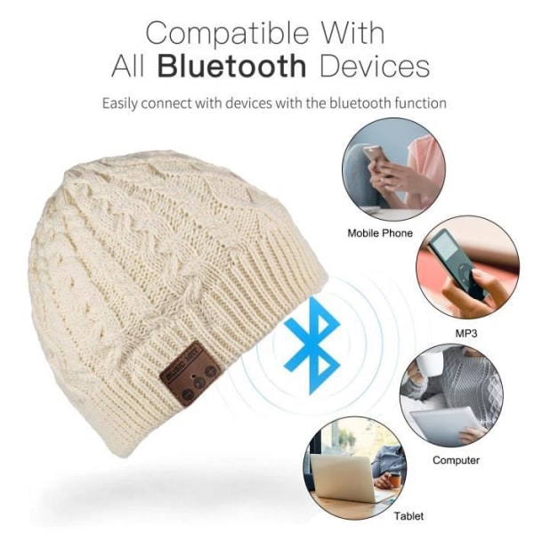 Bluetooth Beanie PUERSIT Trådlöst Bluetooth-headset med stereohögtalare för julklapp män och kvinnor (vitt vävt mönster