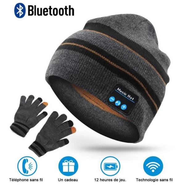 Bluetooth Hat PUERSIT Trådlösa Bluetooth-hörlurar med stereohögtalare för julklapp män och kvinnor (randig hatt + handskar)