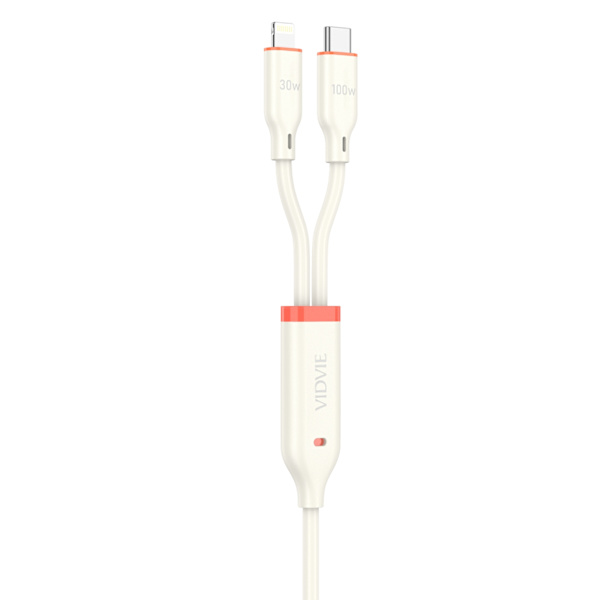 VIDVIE Multifunctional Kabel Type C / USB A till Type C / lightning - 120CM Vit