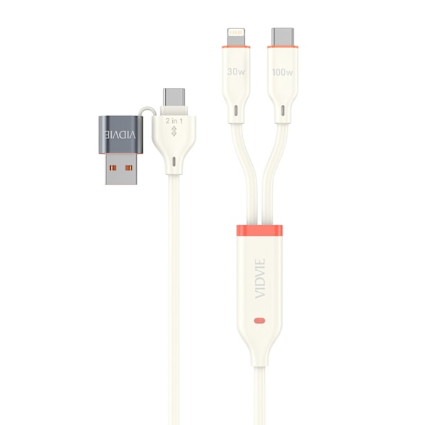 VIDVIE Multifunctional Kabel Type C / USB A till Type C / lightning - 120CM Vit