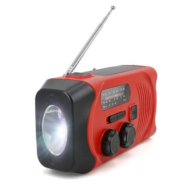 SiGN VevRadio Solar med ficklampa 2000mAh, Powerbank Röd