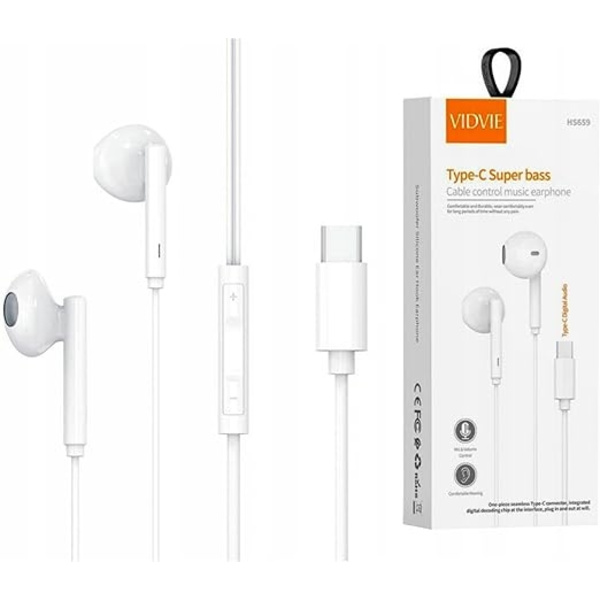 Vidvie Earphones Type-C med Mikrofon och Volymkontroll Vit