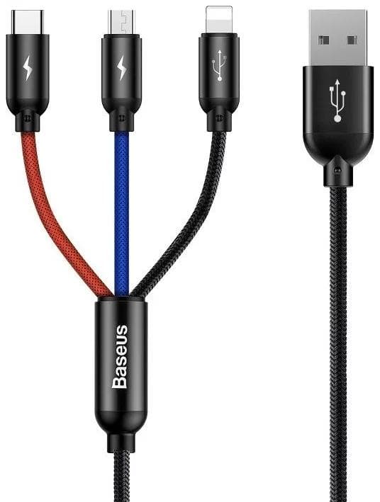 Cable Baseus Rapid USB Cable 3in1 Type C / Lightning / Micro 3A Svart