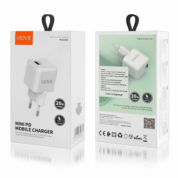 Mini Väggladdare USB-C PD 20W till iPhone - Samsung Vit
