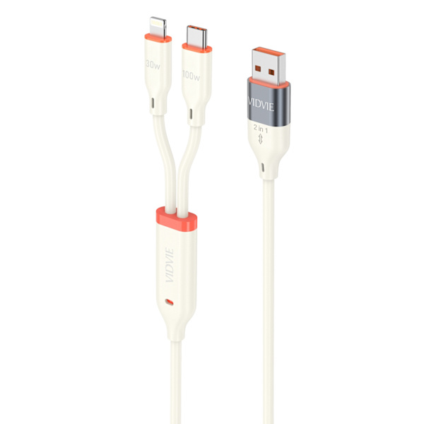 VIDVIE Multifunctional Kabel Type C / USB A till Type C / lightning - 120CM Vit