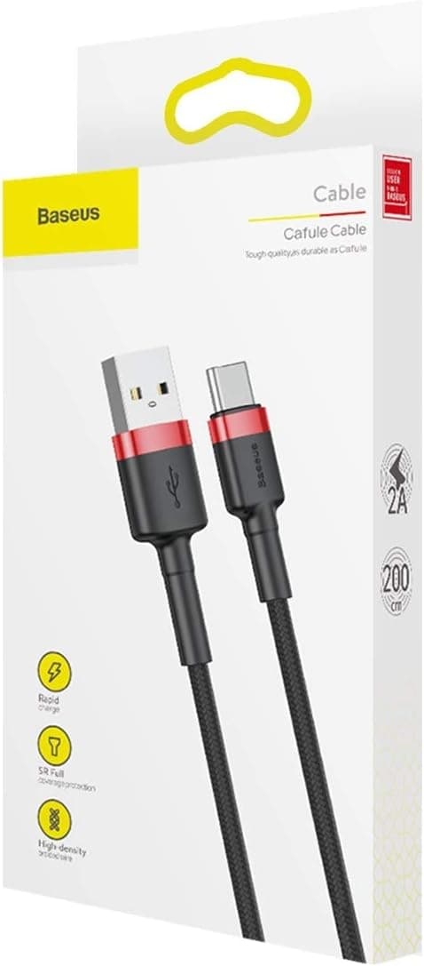 Baseus Cafule-kabel – USB till USB-C, 2A, 2 meter (Röd/Svart) Röd