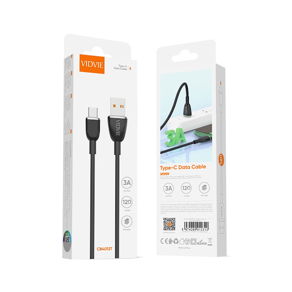 USB-A till USB-C Kabe snabbladdning 120CM Svart