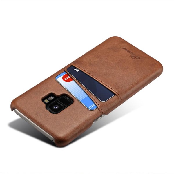 Mobilskal i brunt läder med kortfack till Galaxy S9