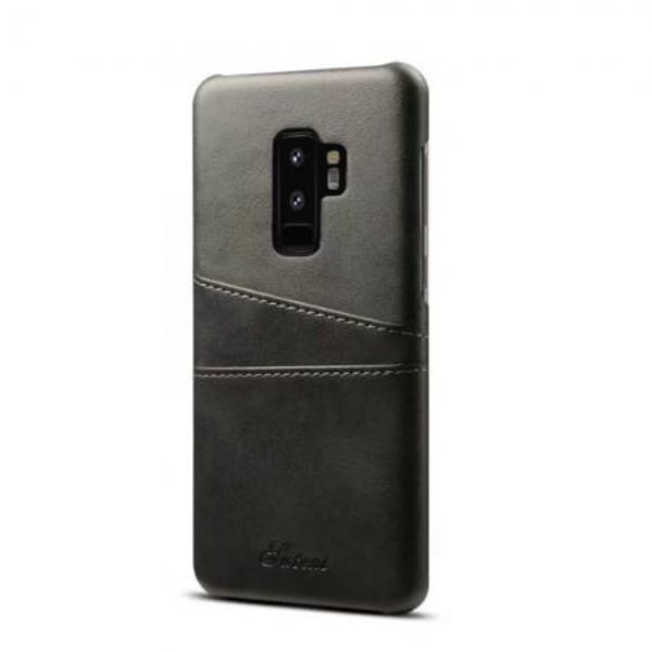 Mobilskal i svart läder med kortfack till Galaxy S9 Plus