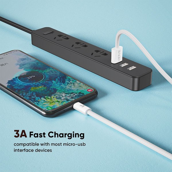 VIDVIE Kabel USB A till Micro USB - fast charge 120 CM White