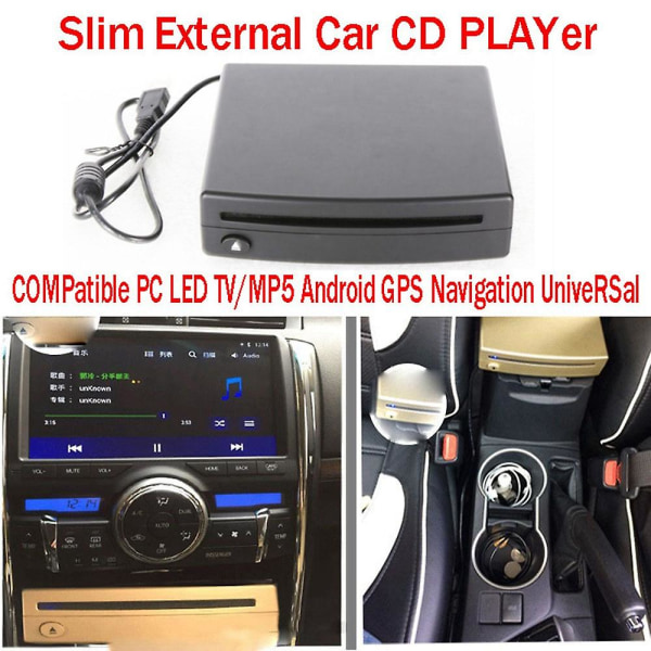 Smal extern bil cd-spelare kompatibel pc led-tv/mp5 Android GPS-navigering Universal USB Power Slo svart