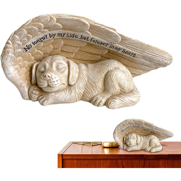 Sovande hund med änglavingar Resin Dog Memorial Statue | Gravmärke för kyrkogård guld
