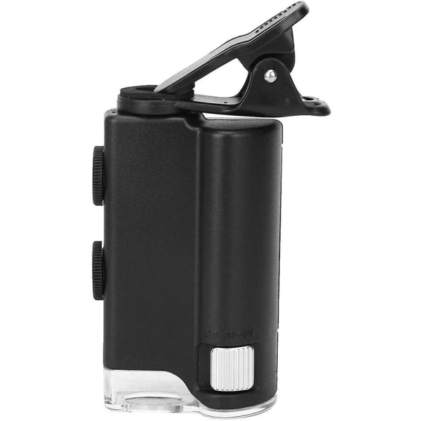 60-100x Universal Magnifier Agrave; Klämma med Uv Led bärbar mikroskoplinsadapter för mobiltelefon svart