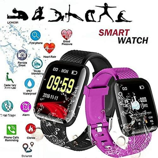 Vattentät Smartwatch Med Puls Blodtrycksdisplay - Fitness Tracking Smartwatch 116 Plus Purple