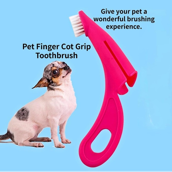 4st Hundtandborste Hundtandborstningskit Kattandborste Justerbar storlek Finger Spjälsäng Husdjur Finger Tandborste Ta bort tandsten rosa