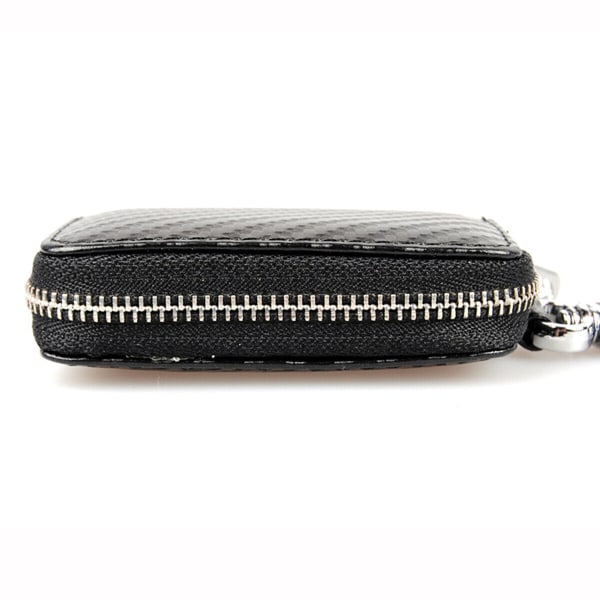 Mini äkta läder plånbok Väska Väska Case Hållare Nyckelring Väska Väska Säker hängare svart