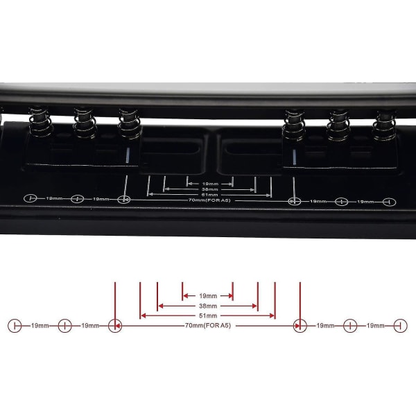 Dagspappershålslagare kompatibel med A5-storlek Sex ringpärmplanerare - Påfyllningssidor Justerbar 6-hålsstans med positioneringsmärke svart