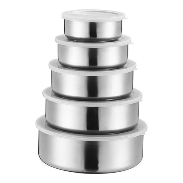 5 st matbehållare i rostfritt stål förseglad Crisper Lunchlåda Skålar med lock Matlåda Lun QQQ silver