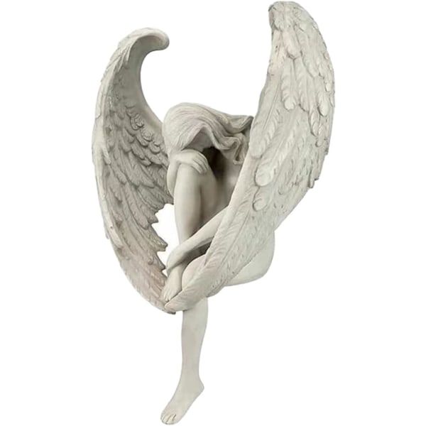 Ängel Skulptur Dekoration Bevingad ängel Trädgårdsstaty 3D Sittande Fairy Art Ornament Trädgårdsprydnader grå