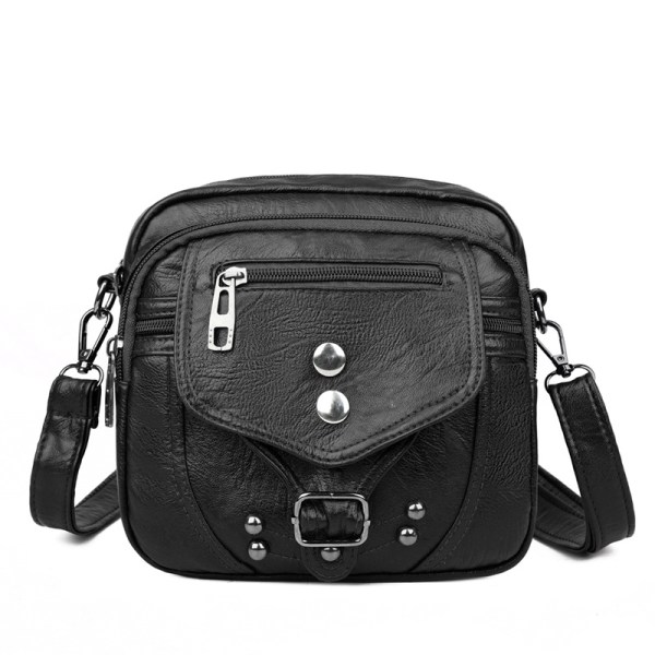 Vintage handväska för kvinnor Läderväska Axelväska Flera fickor Cross Body Black
