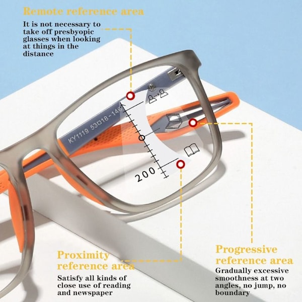 Multifokala progressiva läsglasögon TR90-båge för män och kvinnor 200