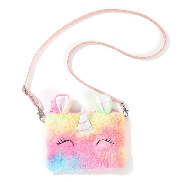 Barn Flickor Rainbow Unicorn Plysch Axelväska Plånbok Handväska Crossbody-väska Multicolor