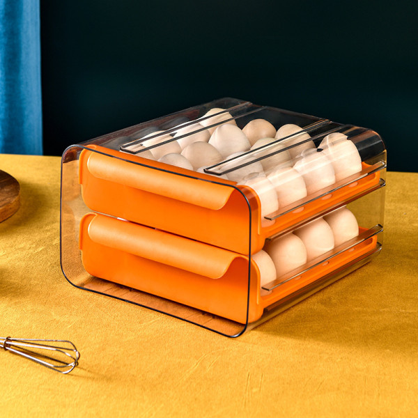 Äggförvaringsbehållare Kylskåp Stapelbar genomskinlig ägghållare i plast 32 fack Orange
