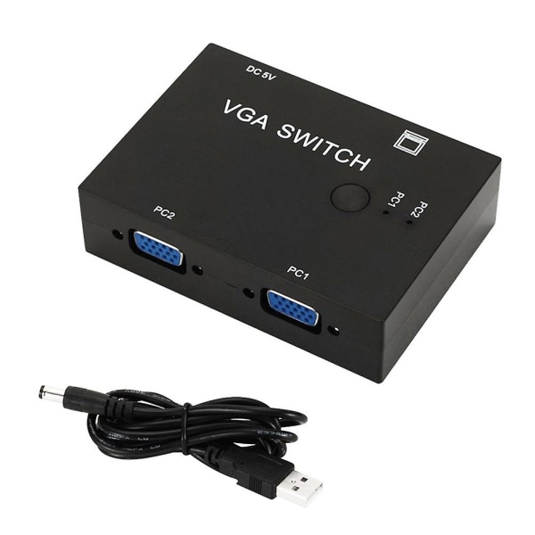 2 In 1 Out Vga Video Sharing Switch Switch Adapterväljare för Pc Laptop svart