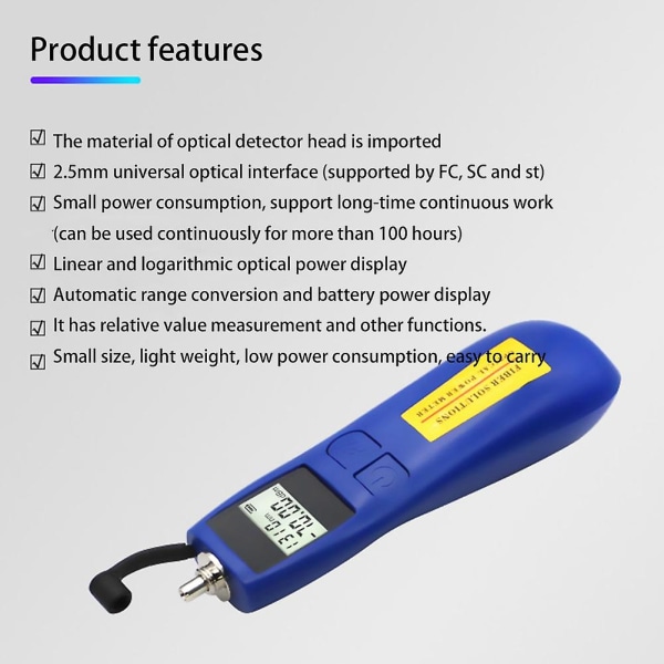 6 våglängder Mini Optisk Power Meter Tester -70to10 Optisk Fiber Tester Optisk arbetshastighetsmätare blå