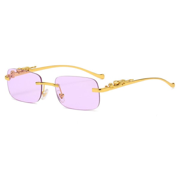 Fyrkantiga hiphop-modesolglasögon för damer för män Lyxiga guld bågelösa glasögon Purple